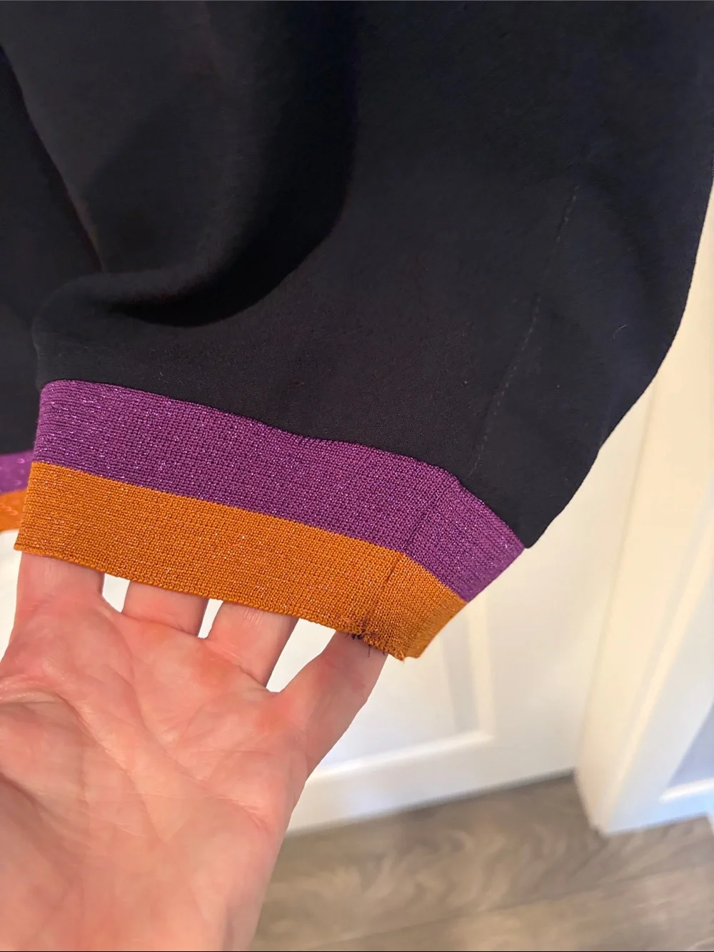 Zara Navy V-Neck Sweater Vest with Purple and Orange metallic stripe trim - Picture 7 of 9